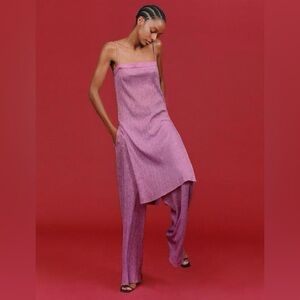 Purple pleated tunic and pants set